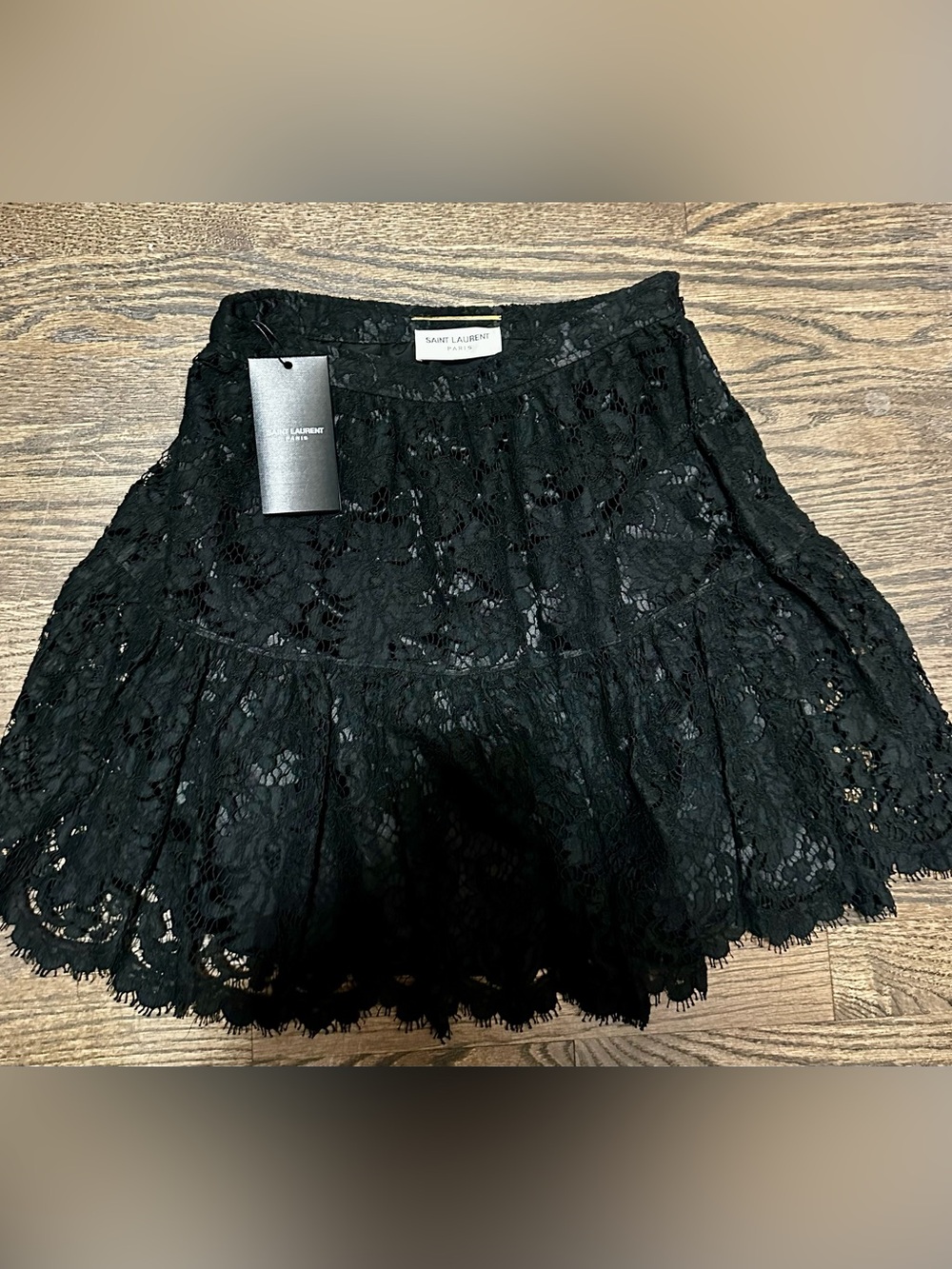 Vintage Saint Laurent Black Lace Mini Skirt with Scalloped Trim XS BNWT